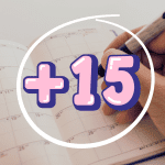 Circled graphic numbers that say +15. The background is a person writing on their calendar. 